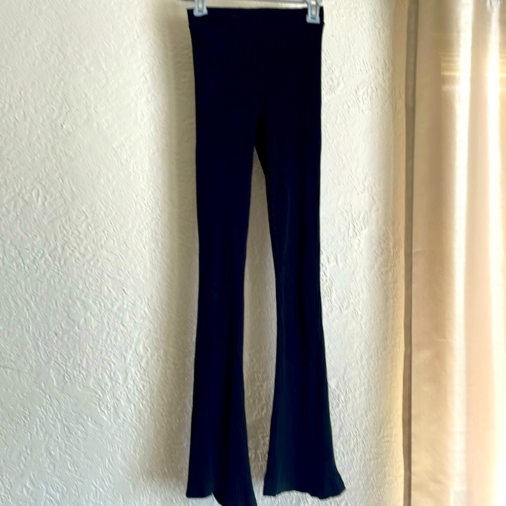 ASOS black ribbed flared leggings petit small size US 0 UK 4,